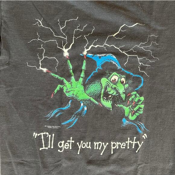 Vintage 90s Wicked Witch I'll Get You My Pretty Wizard of Oz Parody Glow Shirt - Picture 1 of 8